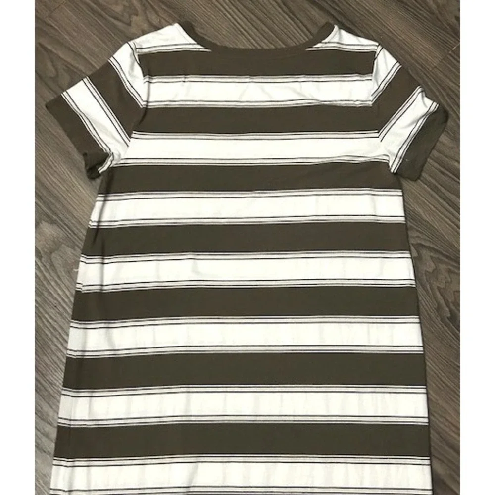 LOFT Beach Womens Brown Striped Short Sleeve Pocket T-Shirt Dress Size Medium - Picture 10 of 13